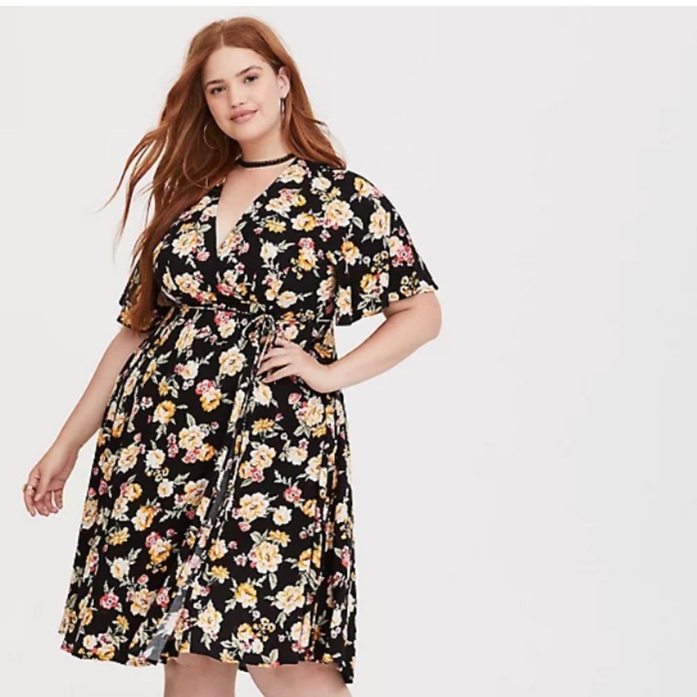 Torrid Floral Challis Faux Wrap Dress Size 3